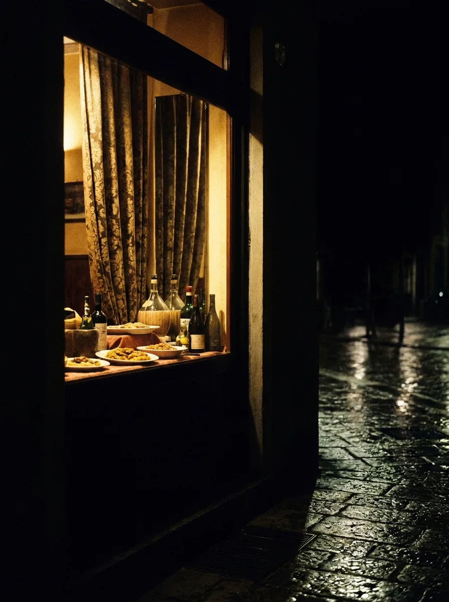 Insegna di trattoria torinese di sera